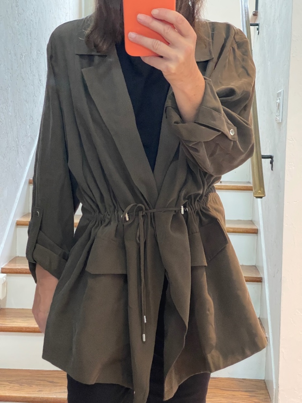 Apt 9 olive green fluid cinched jacket women M